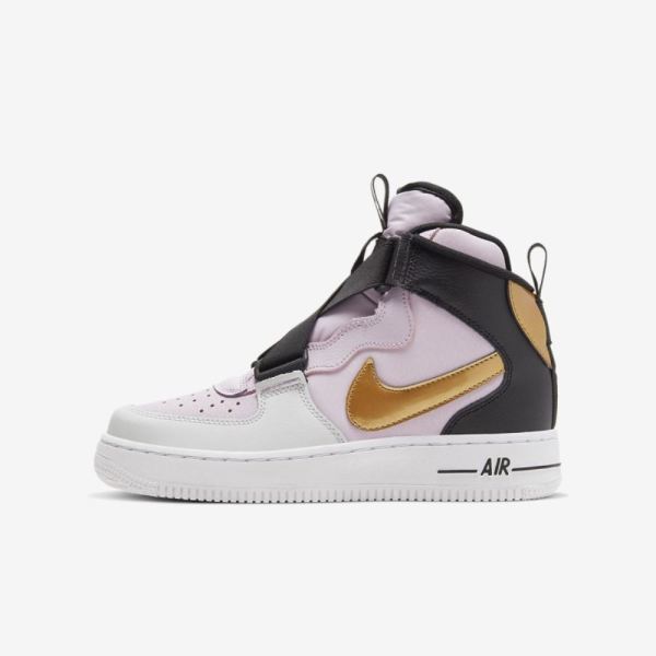 Kids Nike Air Force 1 Highness | Iced Lilac / Black / Photon Dust / Metallic Gold - Click Image to Close