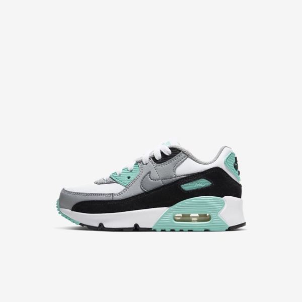 Kids Nike Air Max 90 | White / Light Smoke Grey / Hyper Turquoise / Particle Grey