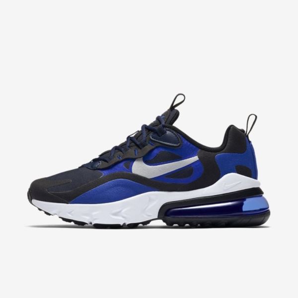 Kids Nike Air Max 270 React | Midnight Navy / Racer Blue / Black / Metallic Silver - Click Image to Close