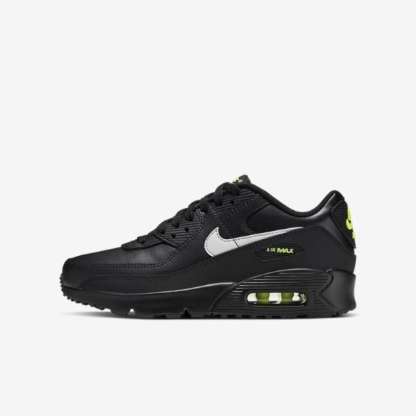 Kids Nike Air Max 90 | Black / Volt / Light Smoke Grey - Click Image to Close