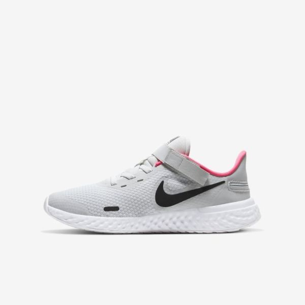 Kids Nike Revolution 5 FlyEase | Photon Dust / White / Pink Glow / Black