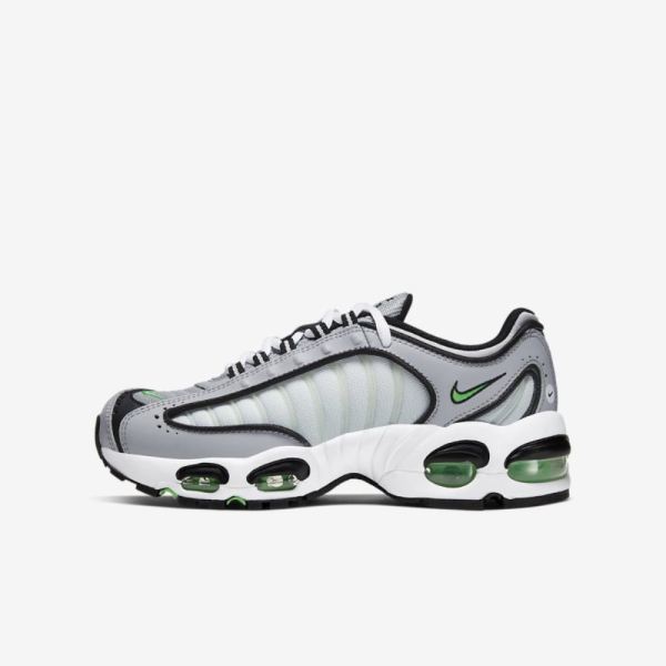 Kids Nike Air Max Tailwind IV | Wolf Grey / White / Black / Green Spark - Click Image to Close