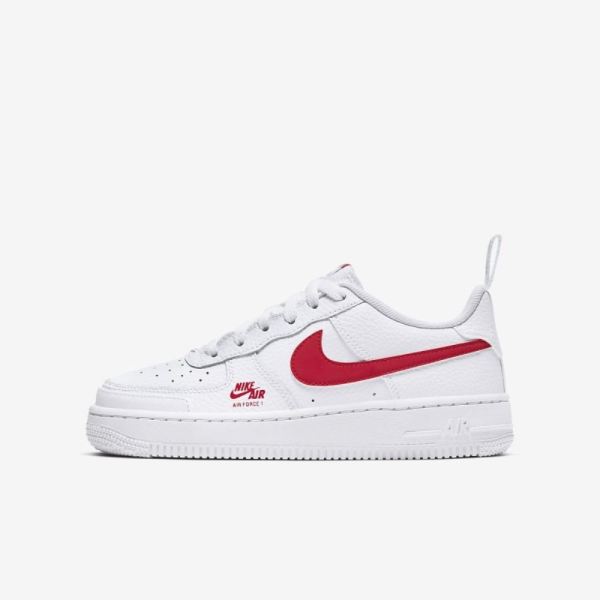 Kids Nike Air Force 1 | White / Light Smoke Grey / University Red - Click Image to Close