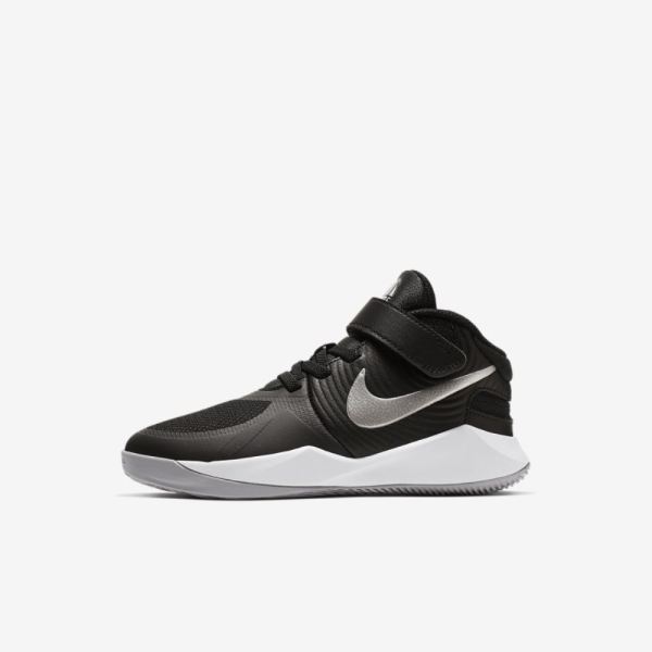 Kids Nike Team Hustle D 9 FlyEase | Black / Wolf Grey / Metallic Silver - Click Image to Close