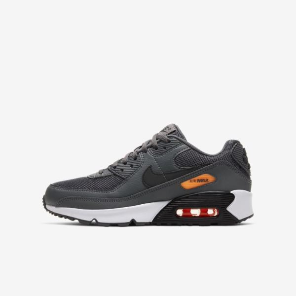 Kids Nike Air Max 90 | Iron Grey / Total Orange / White / Black - Click Image to Close