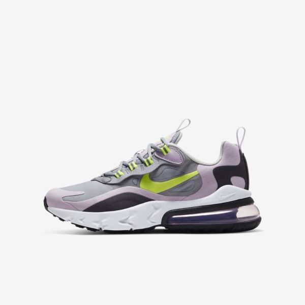 Kids Nike Air Max 270 React | Particle Grey / Iced Lilac / Off Noir / Lemon Venom