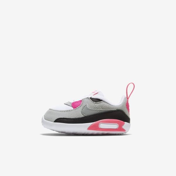 Kids Nike Max 90 Cot | White / Light Smoke Grey / Hyper Pink / Particle Grey - Click Image to Close