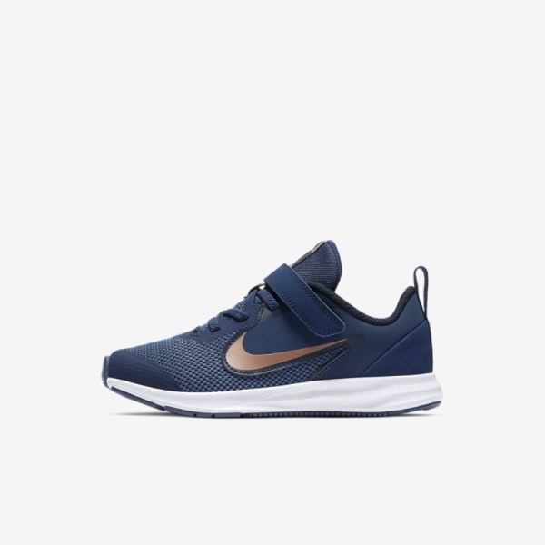 Kids Nike Downshifter 9 | Midnight Navy / Dark Obsidian / Metallic Red Bronze - Click Image to Close