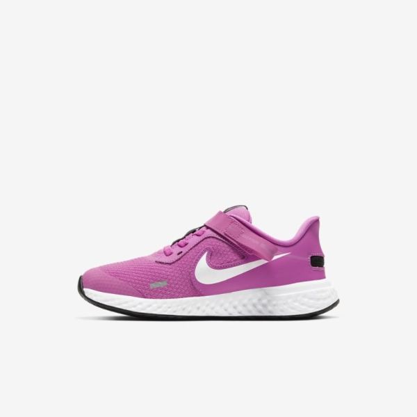 Kids Nike Revolution 5 FlyEase | Active Fuchsia / Black / Metallic Silver - Click Image to Close