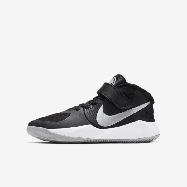 Kids Nike Team Hustle D 9 FlyEase | Black / Wolf Grey / Metallic Silver