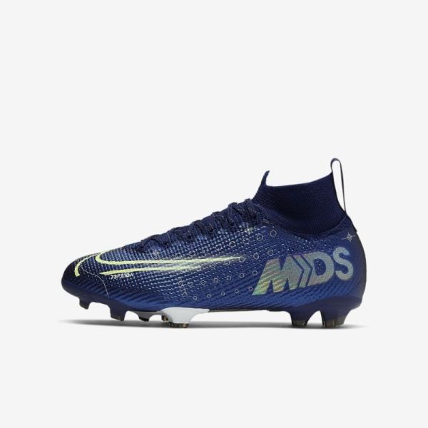 Kids Nike Jr. Mercurial Superfly 7 Elite MDS FG | Blue Void / White / Black / Metallic Silver - Click Image to Close