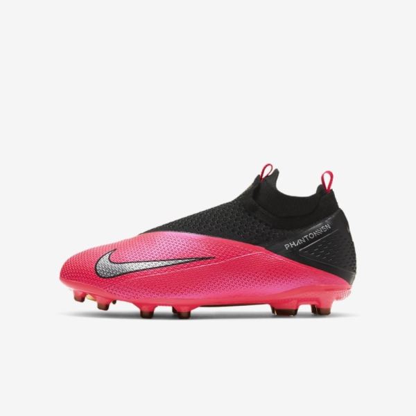 Kids Nike Jr. Phantom Vision 2 Elite Dynamic Fit MG | Laser Crimson / Black / Black / Metallic Silver - Click Image to Close