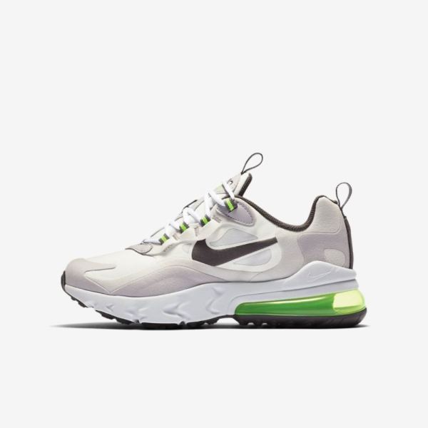 Kids Nike Air Max 270 React | Summit White / Electric Green / Vast Grey / Silver Lilac - Click Image to Close