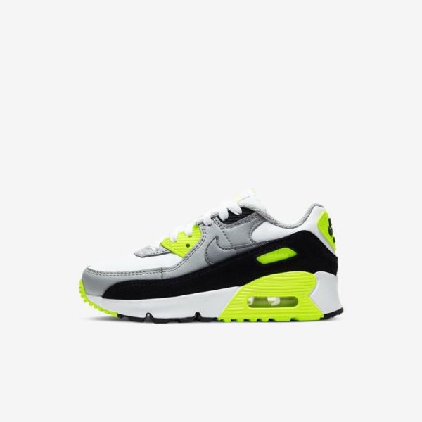 Kids Nike Air Max 90 | White / Light Smoke Grey / Volt / Particle Grey - Click Image to Close