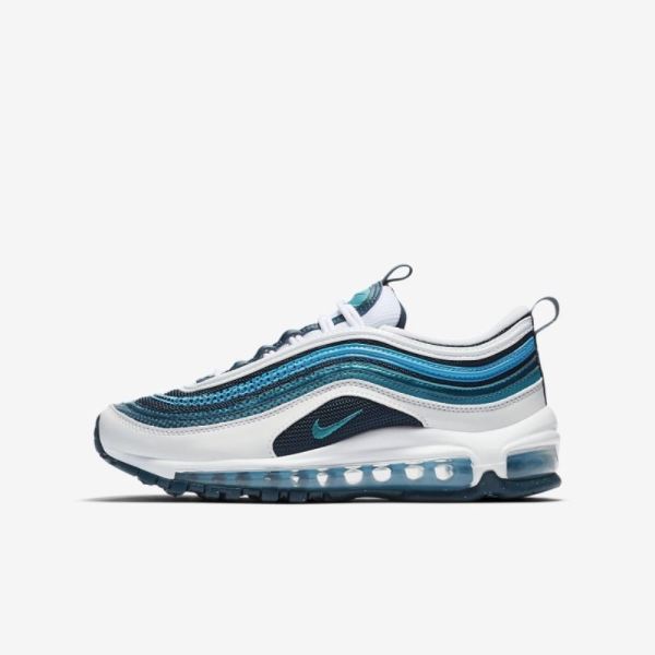 Kids Nike Air Max 97 | White / Nightshade / Blue Fury / Spirit Teal - Click Image to Close