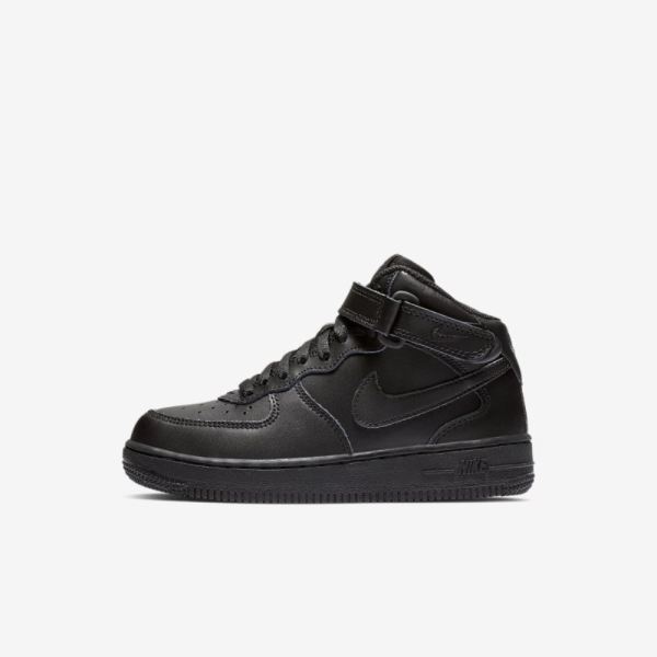 Kids Nike Force 1 Mid | Black / Black - Click Image to Close