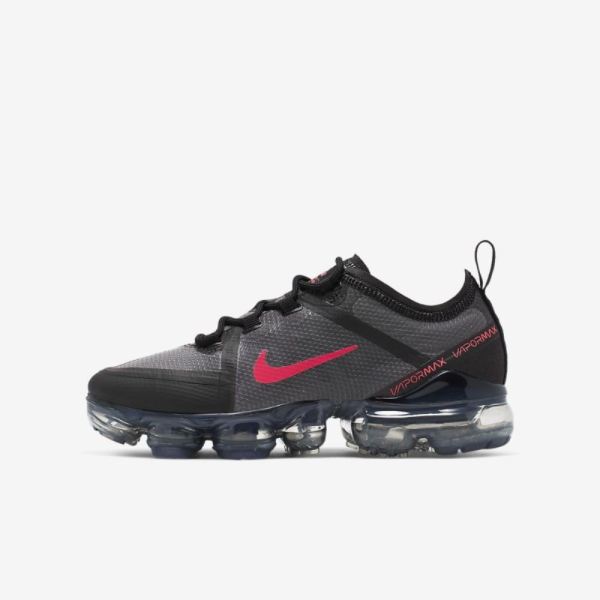 Kids Nike Air VaporMax 2019 | Black / Bright Crimson - Click Image to Close