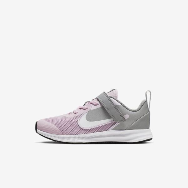 Kids Nike Downshifter 9 | Pink Foam / Metallic Silver / Pure Platinum / White - Click Image to Close