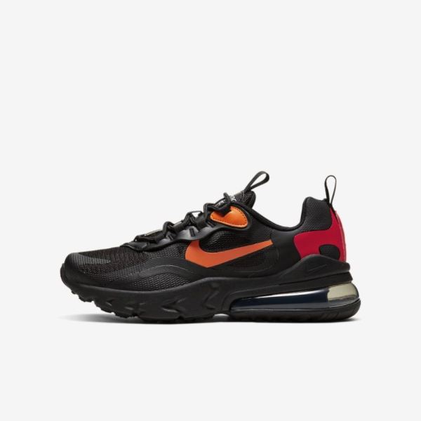 Kids Nike Air Max 270 React | Black / Light Smoke Grey / Magma Orange / Black - Click Image to Close