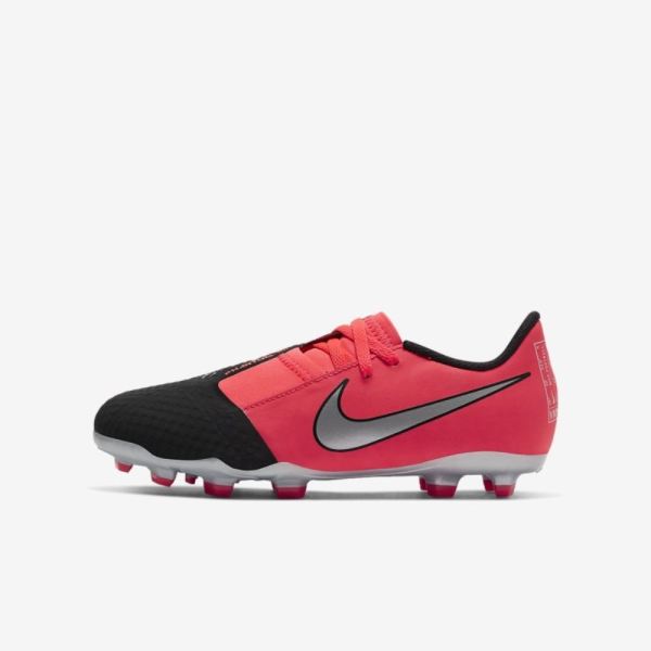 Kids Nike Jr. Phantom Venom Academy FG | Laser Crimson / Black / Metallic Silver - Click Image to Close