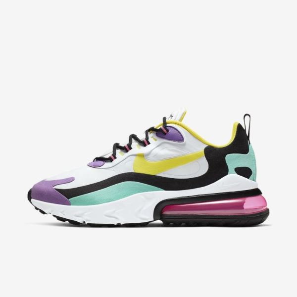 Nike Air Max 270 React (Geometric Abstract) | White / Black / Bright Violet / Dynamic Yellow