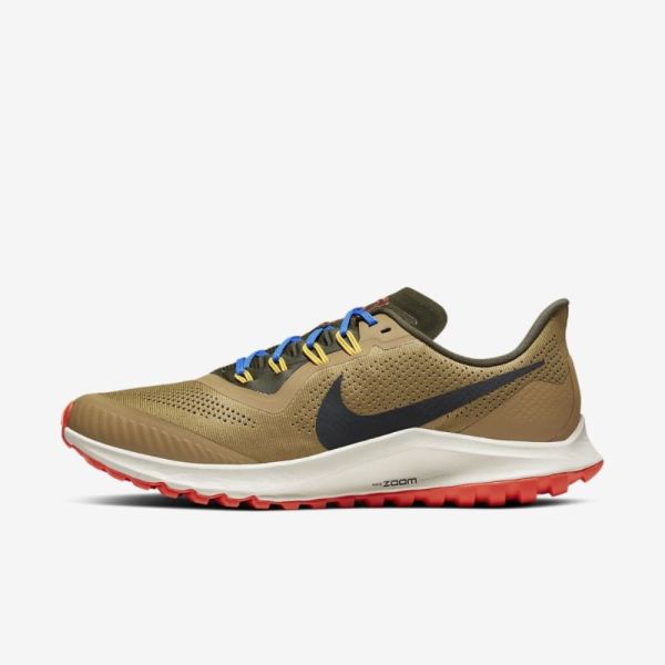 Nike Air Zoom Pegasus 36 Trail | Beechtree / Cargo Khaki / Bright Crimson / Off Noir - Click Image to Close