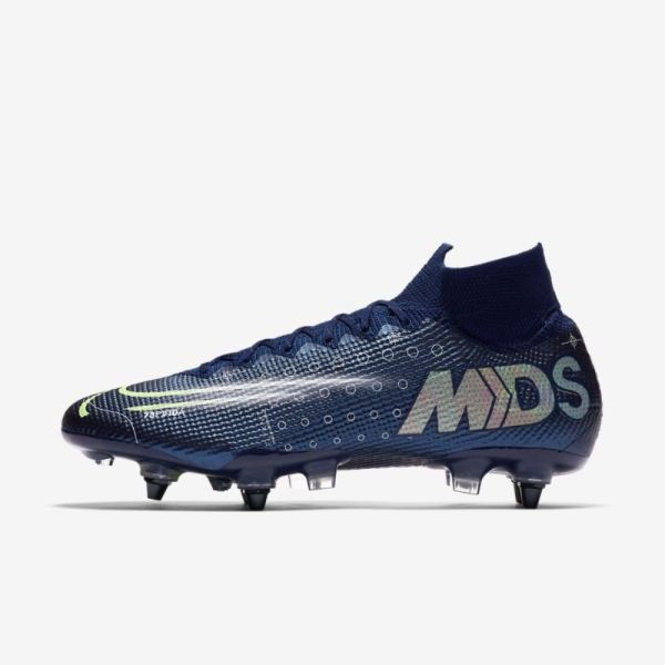 Nike Mercurial Superfly 7 Elite MDS SG-PRO Anti-Clog Traction | Blue Void / White / Black / Barely Volt - Click Image to Close