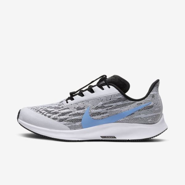 Nike Pegasus 36 FlyEase (Extra Wide) | White / Black / Pure Platinum / University Blue - Click Image to Close