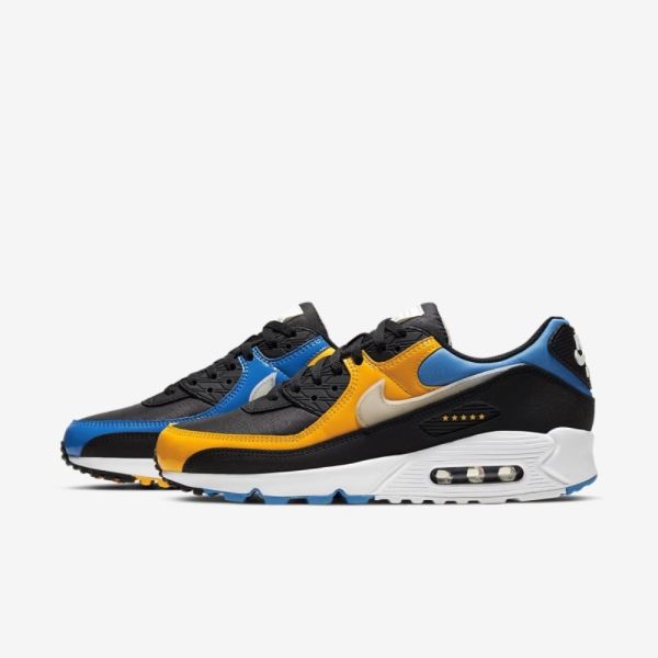 Nike Air Max 90 Premium | Black / Pacific Blue / University Gold / Metallic Silver - Click Image to Close