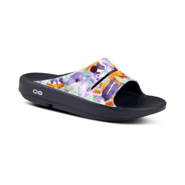 OOFOS SHOES WOMEN'S OOAHH LUXE SLIDE SANDAL - PURPLE WATERCOLOR