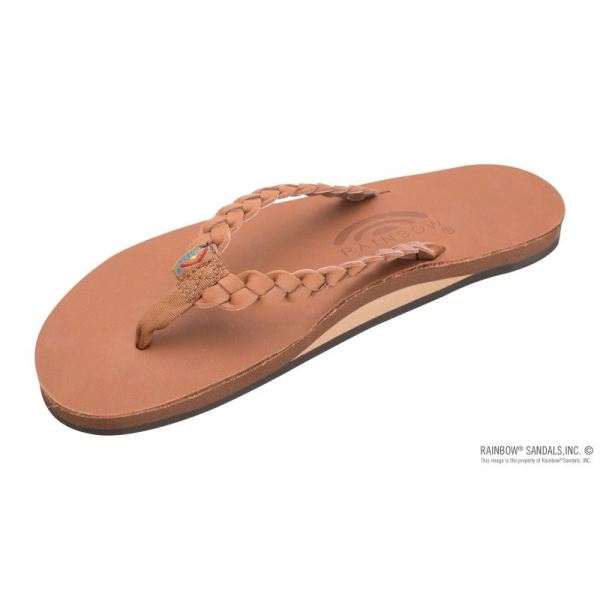 Rainbow | Women's Twisted Sister - Single Layer Arch Support Leather with a 3/4" Medium Double Braided Strap-Classic Tan Brown - Click Image to Close