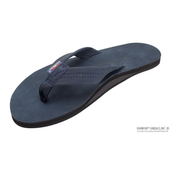 Rainbow | Men's Single Layer Premier Leather with Arch Support 1" Strap-Navy - Click Image to Close