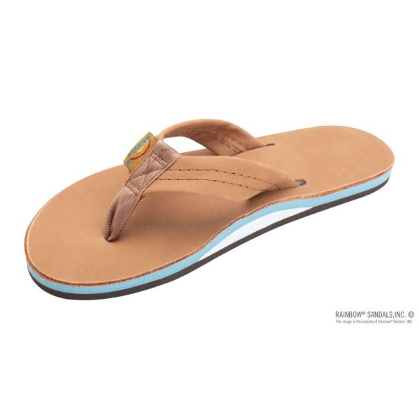 Rainbow | Women's Single Layer Arch Support Classic Leather with 1" Strap-Tan / Blue - Click Image to Close