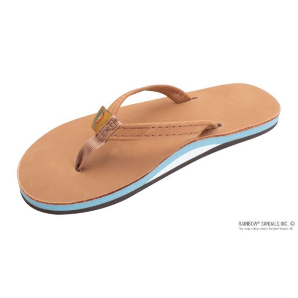 Rainbow | Women's Single Layer Classic Leather with Arch Support and a 1/2" Narrow Strap-Tan / Blue - Click Image to Close