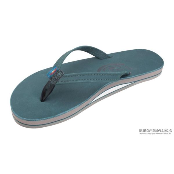 Rainbow | Women's Single Layer Premier Leather with Arch Support and a 1/2" Narrow Strap-Turquoise / Grey - Click Image to Close