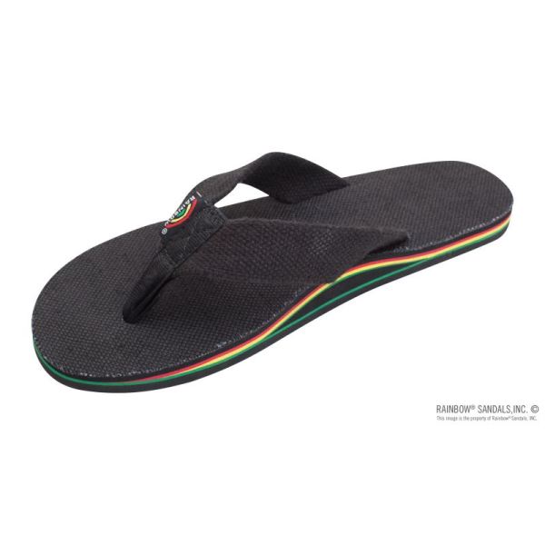 Rainbow | Women's The Rastafarian - Single Layer Black Hemp with Rasta Mid Sole and 1" Strap-Black