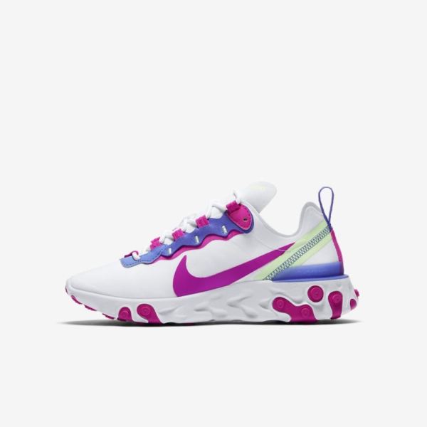 Nike React Element 55 | White / Sapphire / Barely Volt / Fire Pink - Click Image to Close