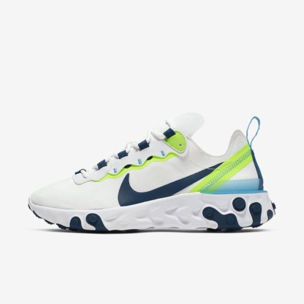 Nike React Element 55 | White / Summit White / Electric Green / Blue Force