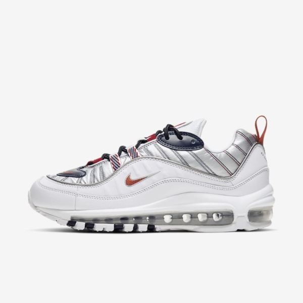 Nike Air Max 98 Premium | White / Wolf Grey / Gym Red / Starfish - Click Image to Close