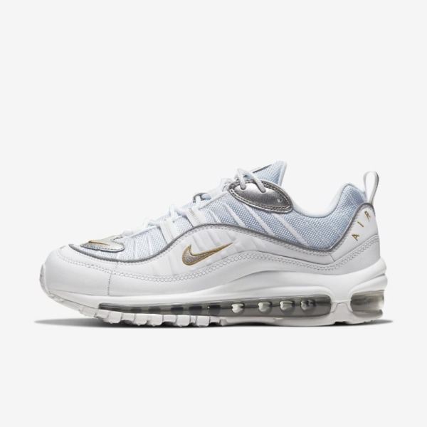 Nike Air Max 98 | White / Metallic Silver / Metallic Gold - Click Image to Close