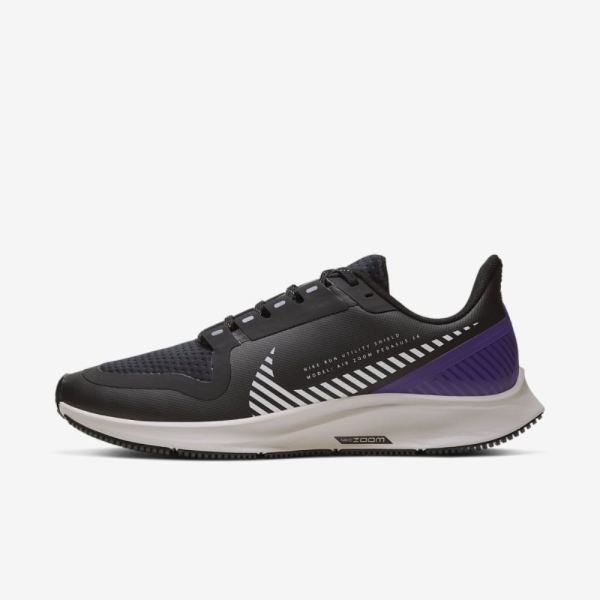 Nike Air Zoom Pegasus 36 Shield | Black / Desert Sand / Voltage Purple / Silver